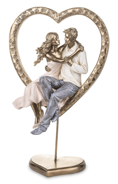 Figurka para zakochanych siedząca w złotym sercu 28x19cm