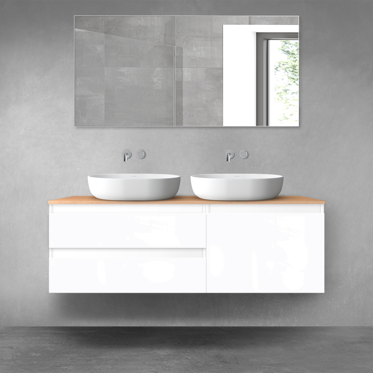 Oltens Vernal zestaw mebli łazienkowych 140 cm z blatem biały połysk/dąb 68293000 - Wysyłka w 24h