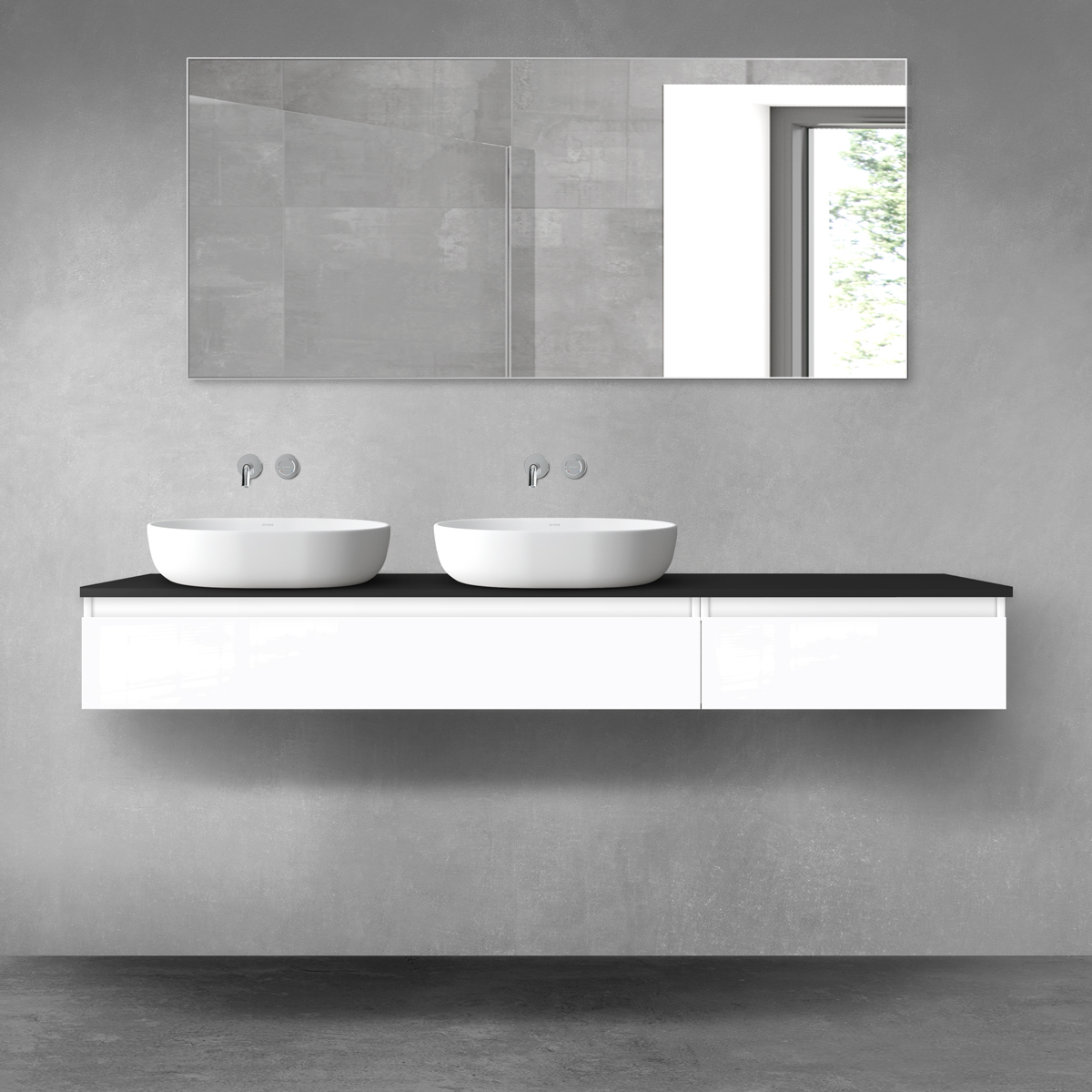 Oltens Vernal zestaw mebli łazienkowych 180 cm z blatem biały połysk/czarny mat 68619000 - Wysyłka w 24h