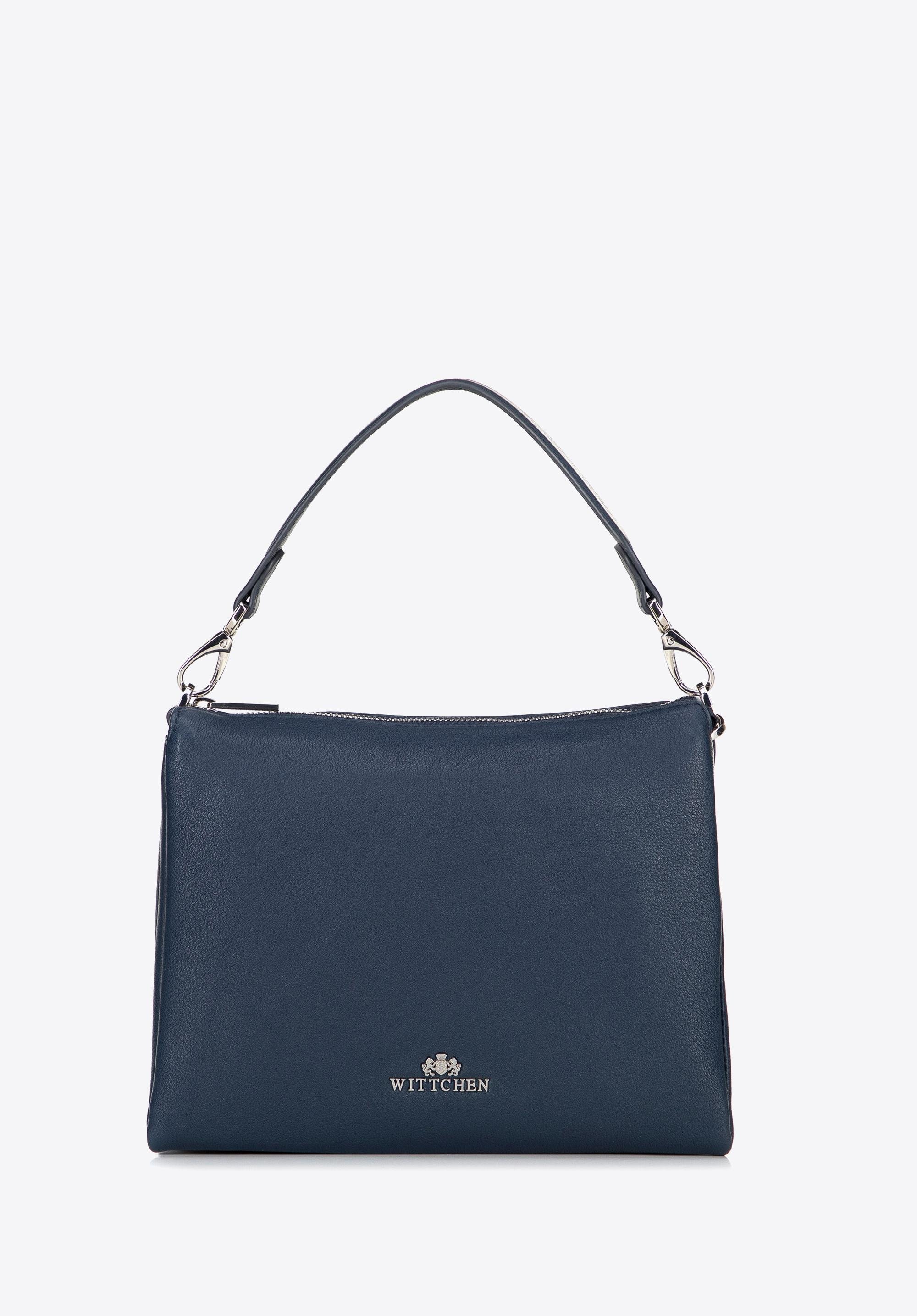Damska crossbody trójkomorowa ze skóry granatowa