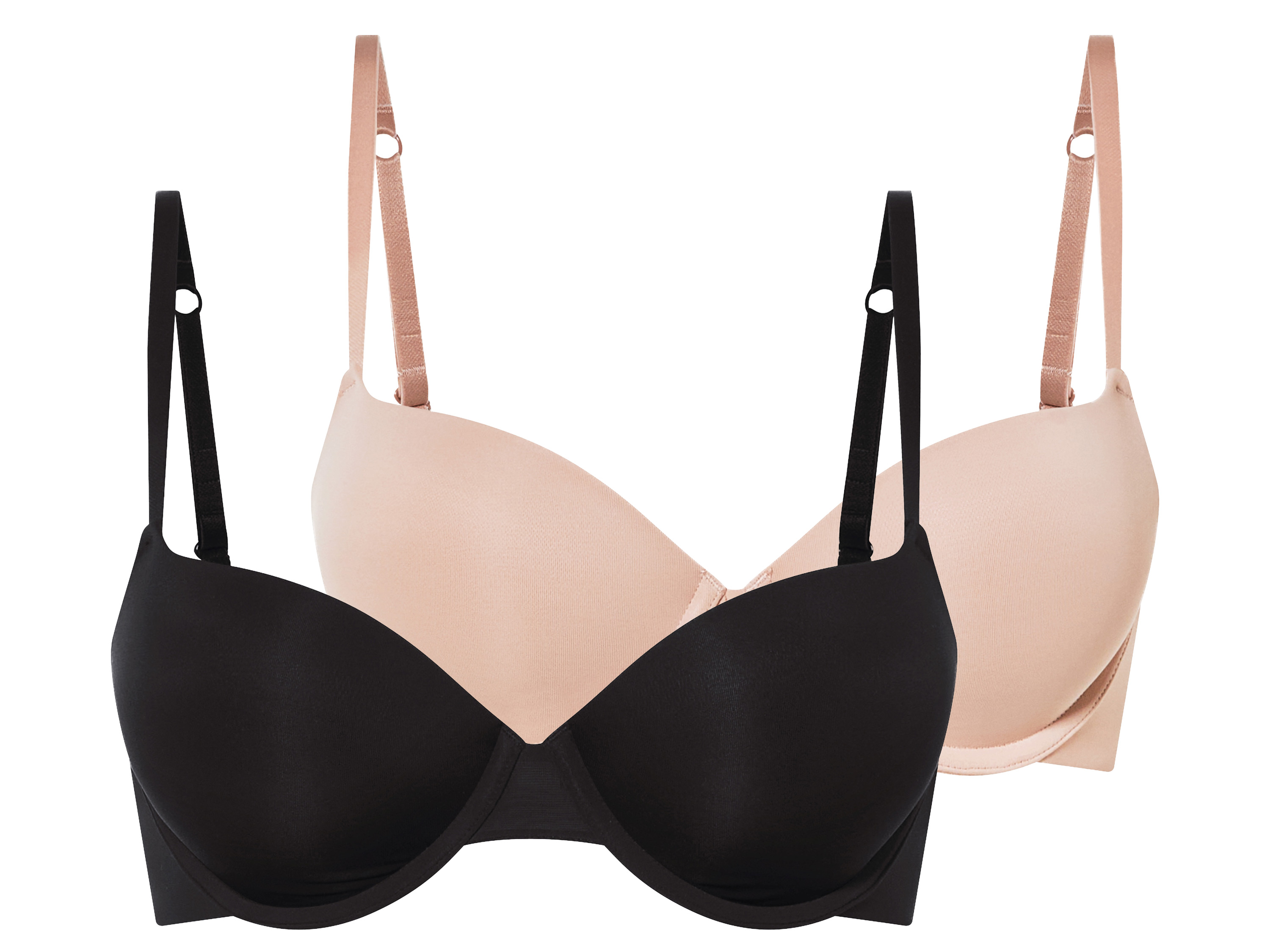 esmara Biustonosze push-up, 2 pary Czarny/ beżowy, 80C