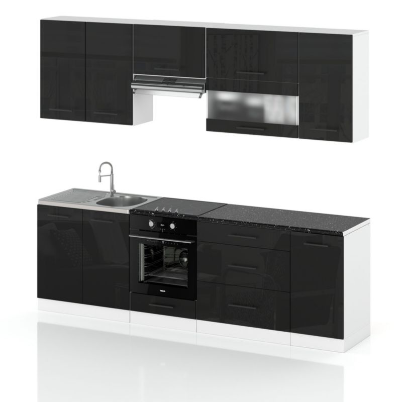 Zestaw Kuchenny Hurtownia-Mebli Z Blatem Kuchnia Marocco 260cm Biały Mat Czarny Połysk 260x52x157 cm 1szt.