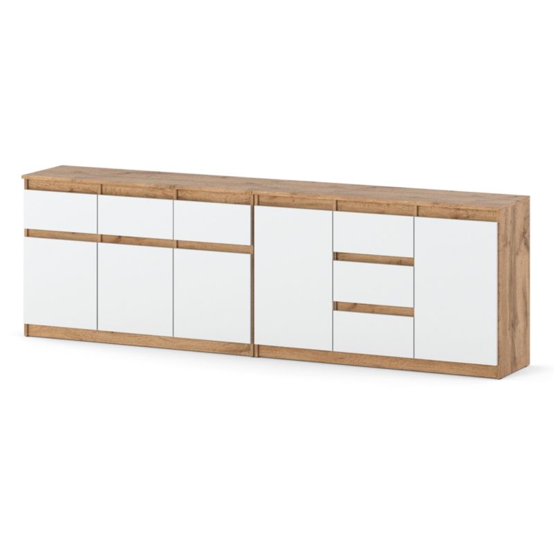 Komoda Hurtownia-Mebli Szuflady 6 Agnolia Best 240cm Dąb Wotan Biały Mat 240x35x75 cm 1szt.