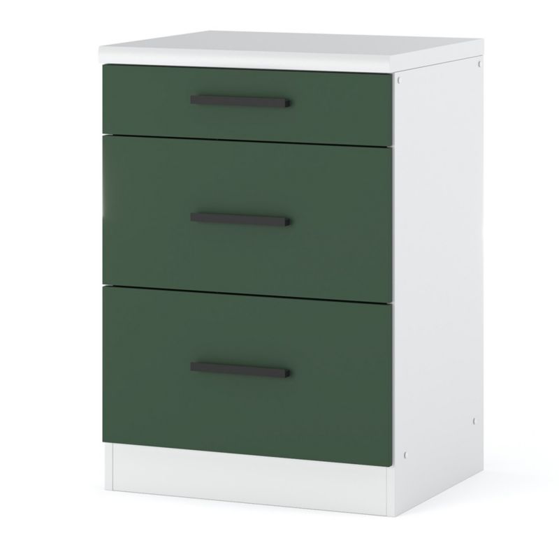 Szafka Kuchenna Hurtownia-Mebli Stojąca Z Szufladami Blanka dolna D60-3SZ 60cm Biały Mat Butelkowa Zieleń 60x47x85 cm 1szt.