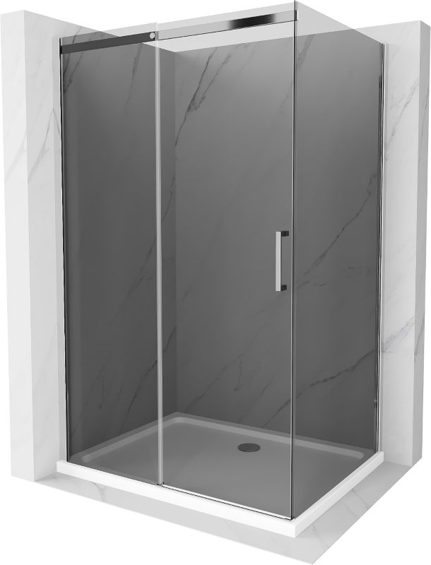 Kabina prysznicowa Mexen Omega rozsuwana 130 x 80 cm grafit chrom + brodzik Flat bialy