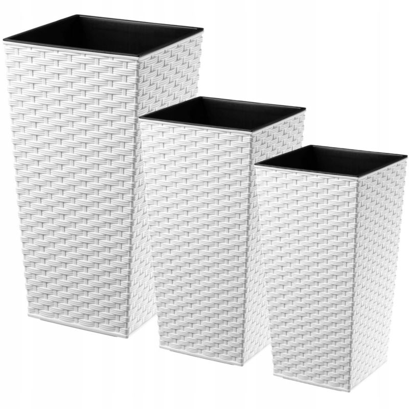 Doniczka KADAX Zestaw 3x Donica Wkład Rattan Biała 75cm 3 szt.