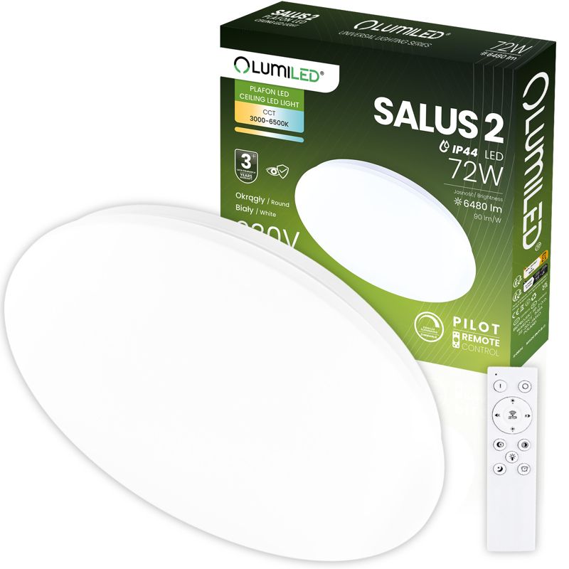 Plafon LED Lumiled 72W IP44 CCT Biały Okrągły 50cm z Pilotem 1 szt.