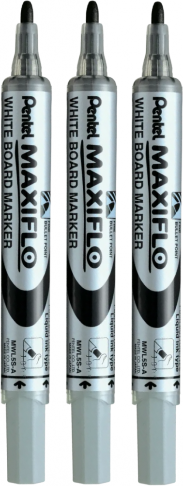 3x Marker suchościeralny Pentel Maxiflo MWL5S, okrągła, 4mm, czarny