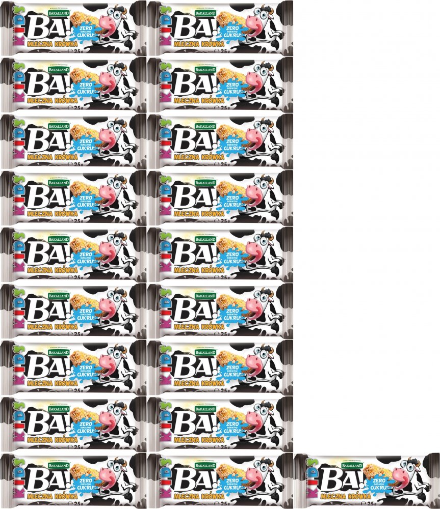 20x Baton dla dzieci Bakalland BA! Kids, mleczna krówka, 25g