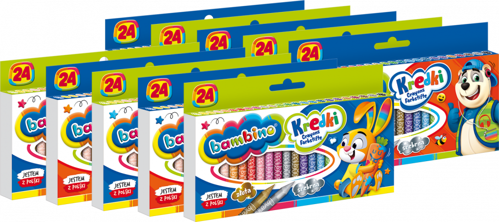 10x Kredki Bambino Zwierzaki Uczniaki, 24 sztuki, mix kolorów