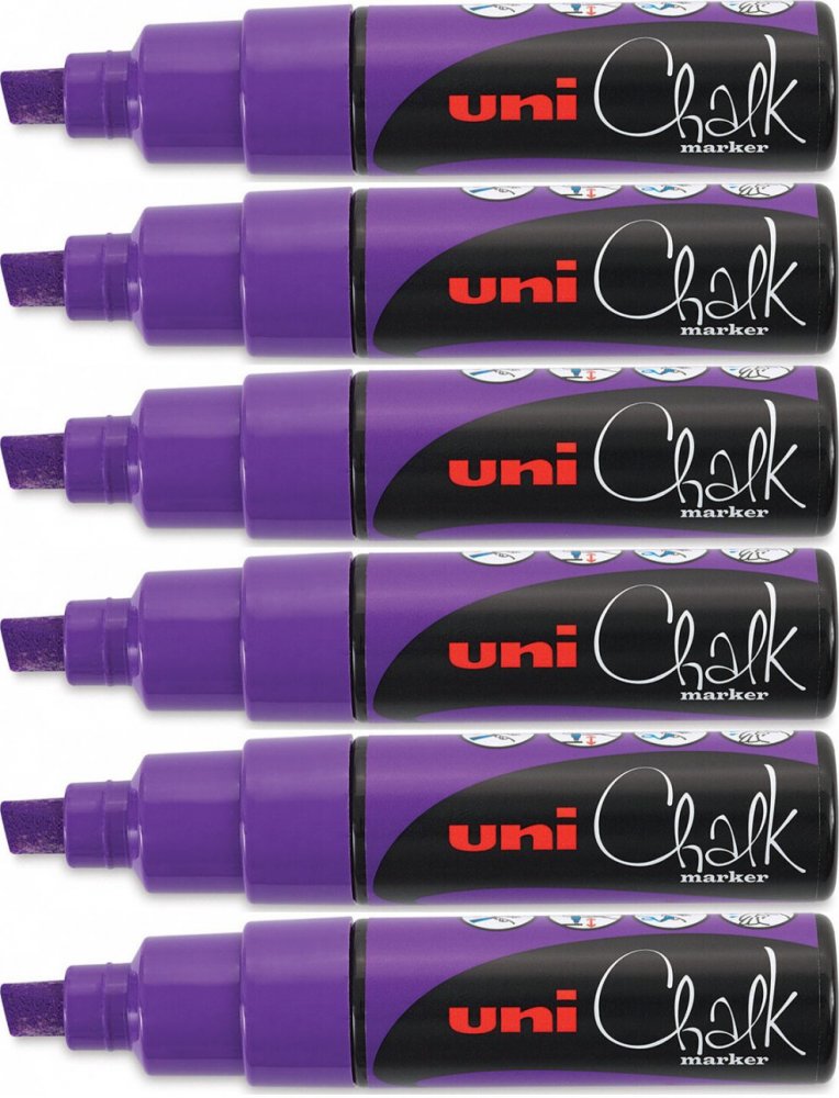 6x Marker kredowy Uni PWE-8K, ścięta, fioletowy