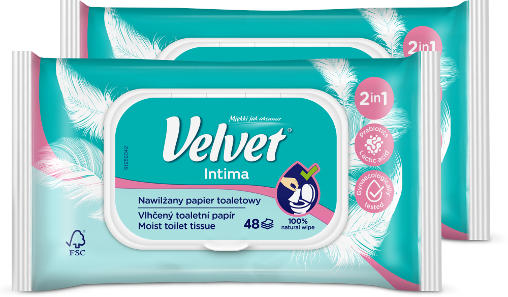 2x papier nawilżany Velvet Intima, 48 sztuk