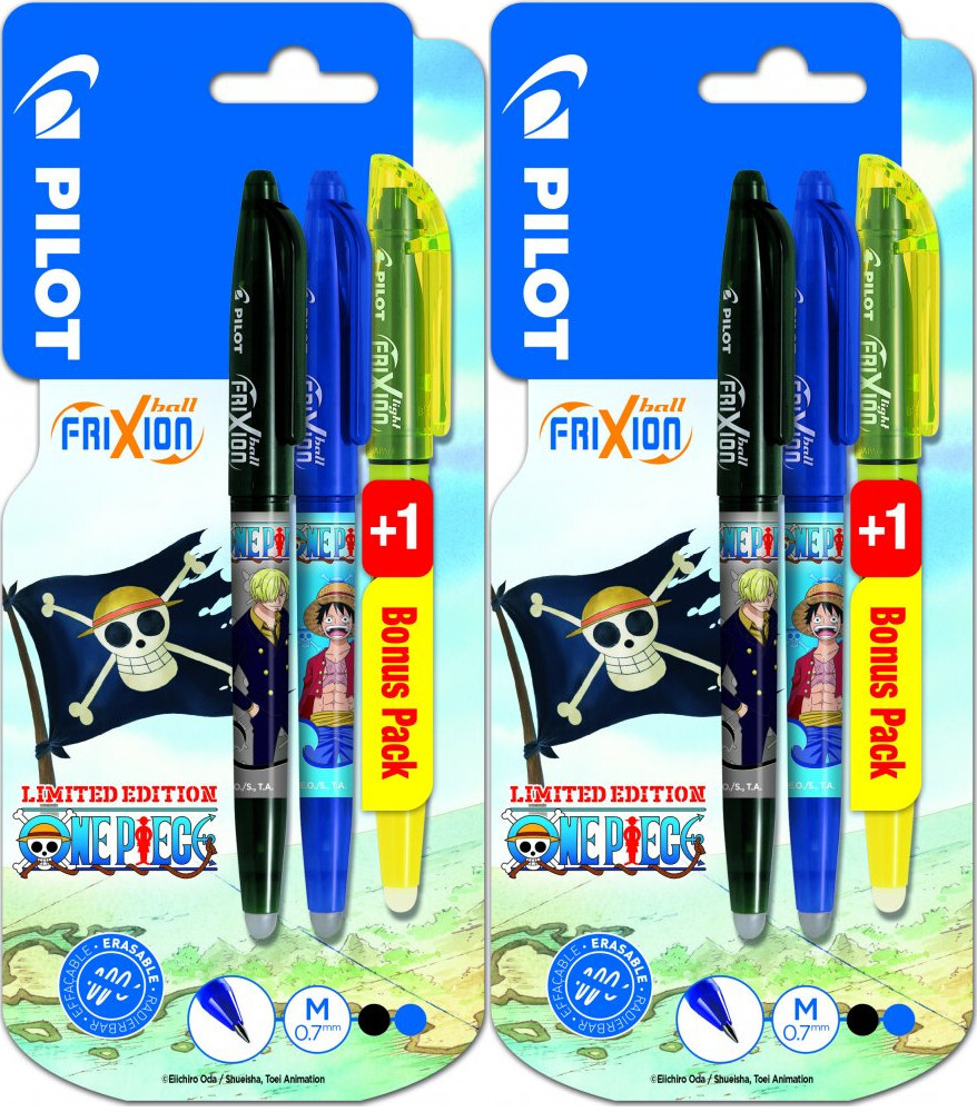 2x Pióro kulkowe wymazywalne Pilot Frixion Ball One Piece, 0.7mm, 2 sztuki+ zakreślacz wymazywalny Pilot, Frixion Light, ścięta, 4mm