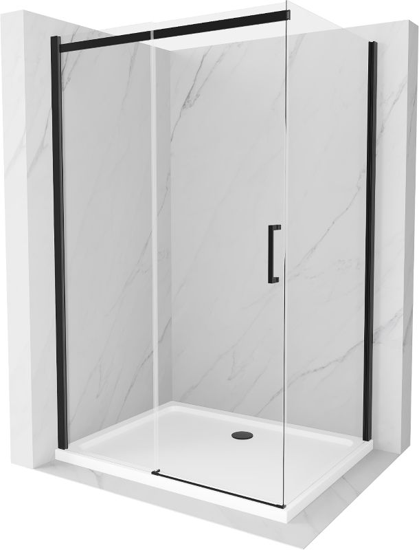 Kabina prysznicowa Mexen Omega rozsuwana 130 x 80 cm transparent czarna + brodzik Flat biały