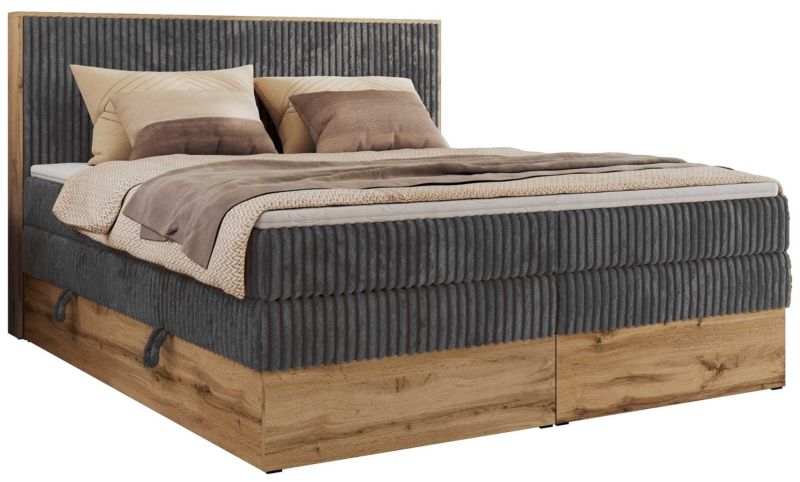 Łóżko kontynentalne MKS Meble WOOD CLASSIC KING 140x200 H4 szary sztruks 1 szt.