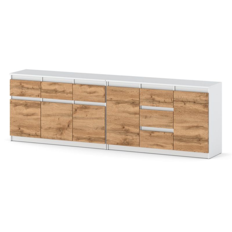 Komoda Hurtownia-Mebli Szuflady 6 Agnolia Best 240cm Biały Mat Dąb Wotan 240x35x75 cm 1szt.