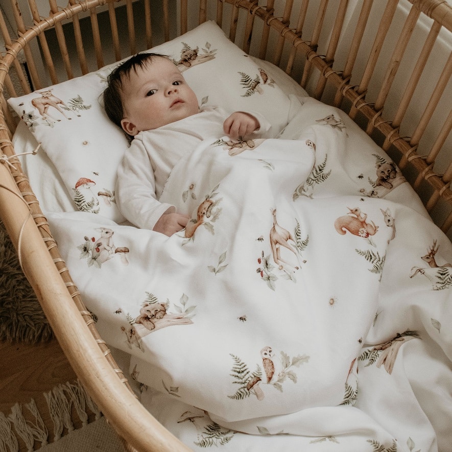 Komplet pościeli bmbusowej Woodland Story LU - 135x100+poszewka 40x60