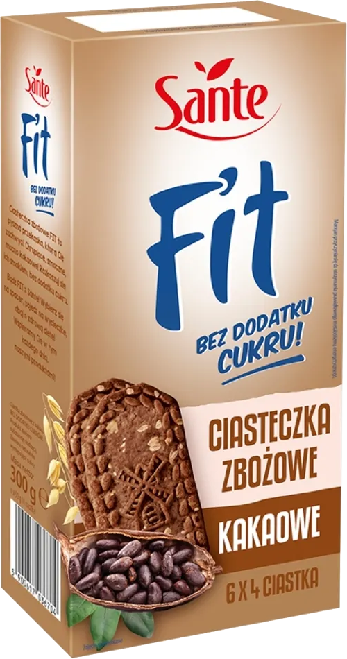 Ciasteczka zbożowe Sante Fit, kakaowy, bez cukru, 300g