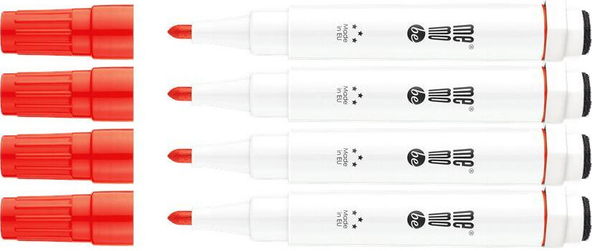 4x Marker suchościeralny/do flipchartów MemoBe MM351, z magnesem i gąbką, okrągła, 1-3mm, czerwony
