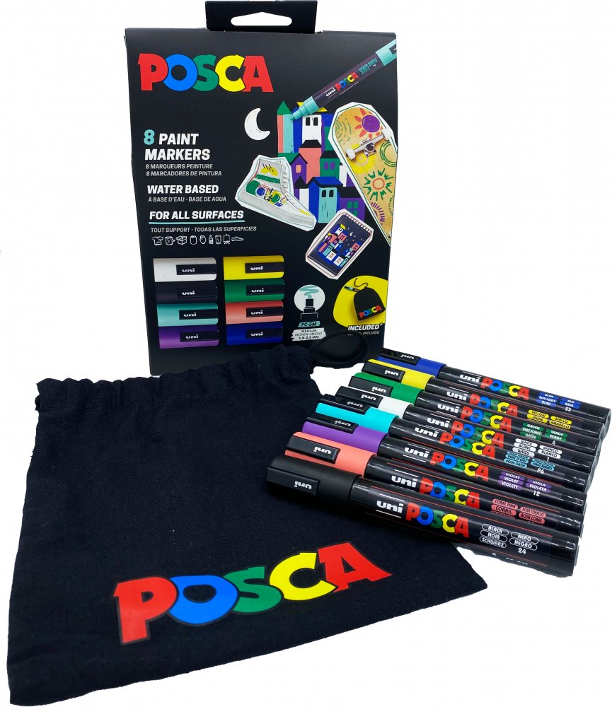 Marker Posca PC-5M, okrągła, 8 sztuk + torba, mix kolorów