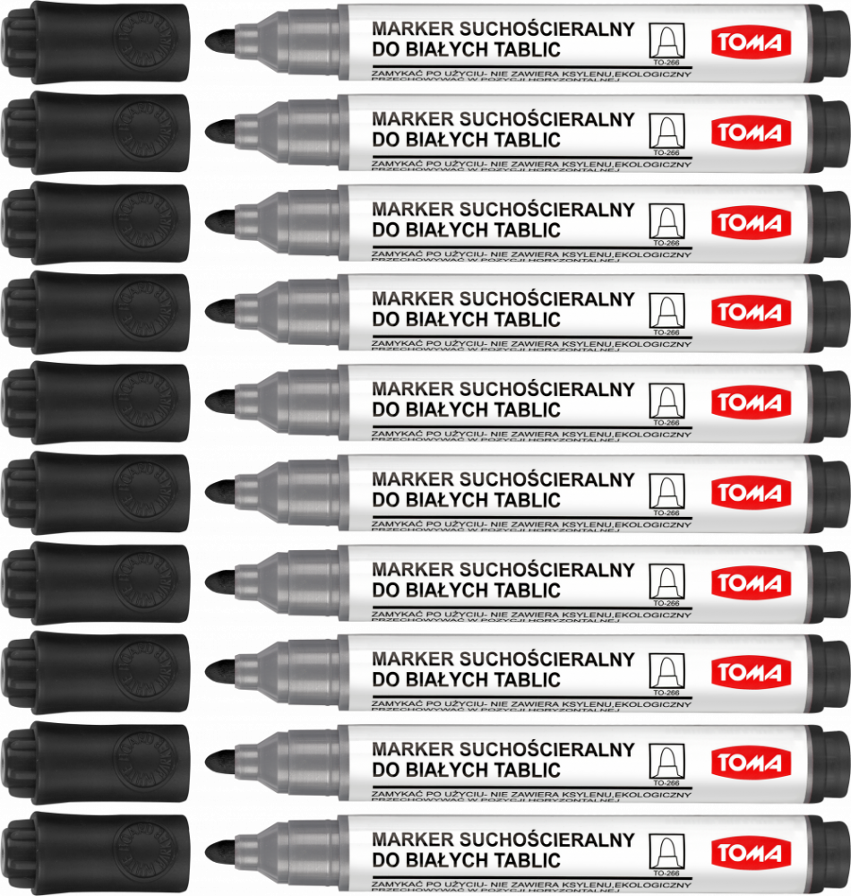 10x Marker suchościeralny Toma TO-266, okrągła, 2mm, czarny