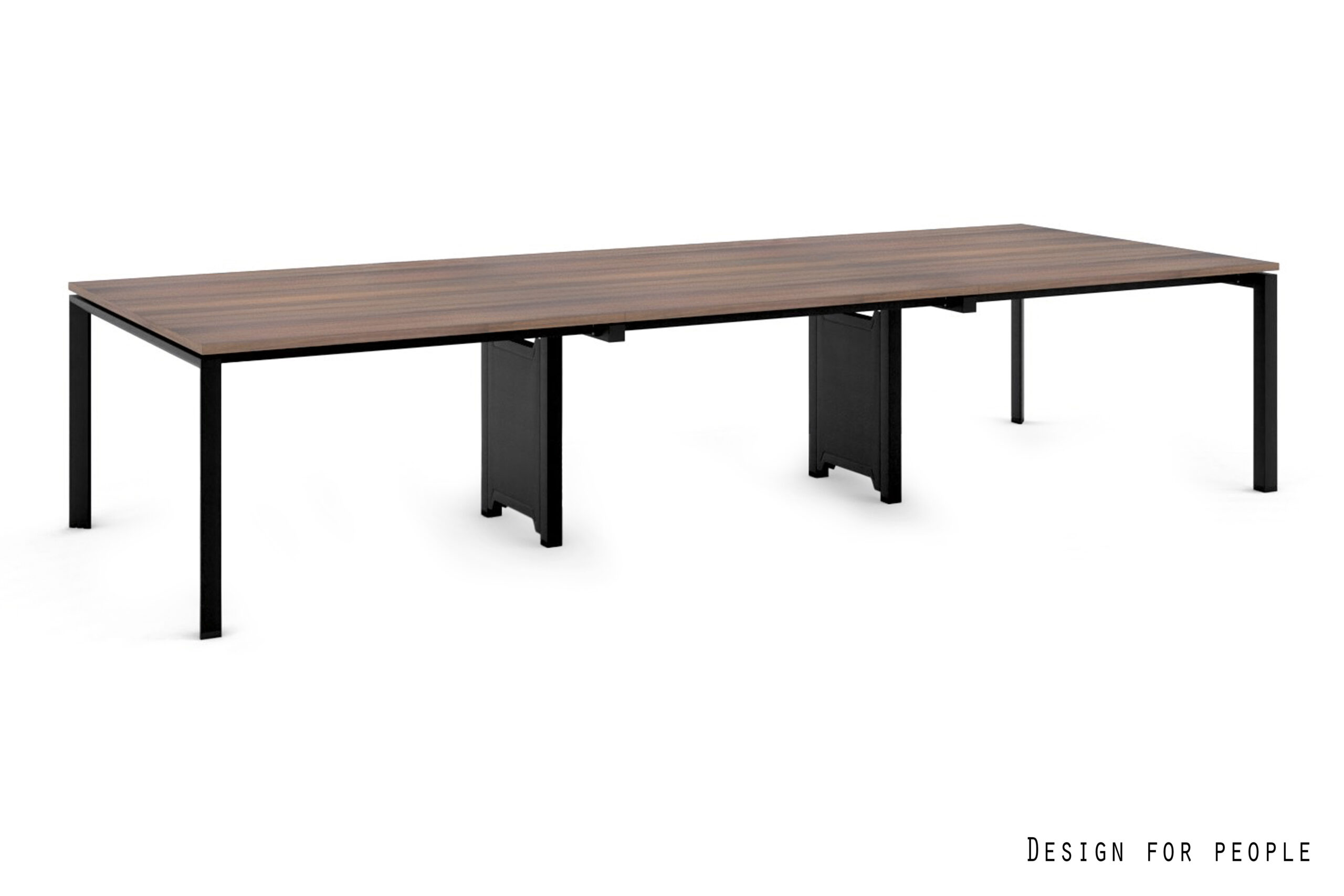PASON Workstation 6 biurko systemowe, czarny stelaż, 3 blaty (Kolor blatu: YZ-17 walnut)