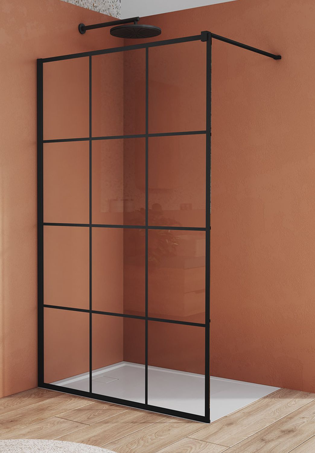 SanSwiss Easy Walk-In ścianka prysznicowa 80 cm wolnostojąca czarny mat/Loft 89 STR4P0800689