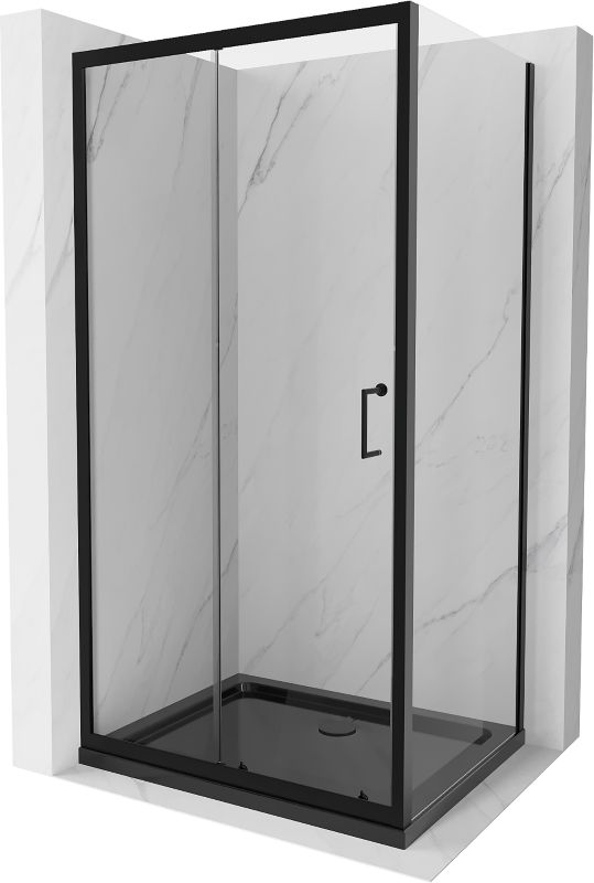 Kabina prysznicowa Mexen Apia rozsuwana 110 x 70 cm transparent czarna + brodzik Flat czarny