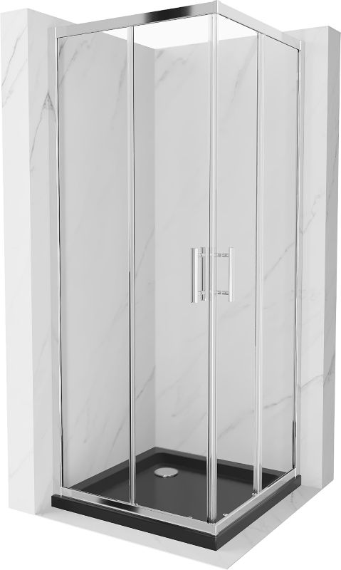 Kabina prysznicowa Mexen Rio kwadratowa 90 x 90 cm transparent chrom + brodzik Flat czarny