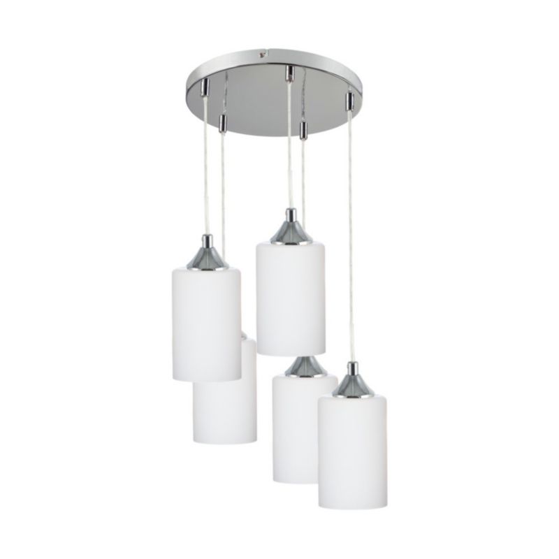 Lampa Wisząca SPOT Light Bosco 5xE27 Max.60W Klasyczne Połączenie Chromu i Białego Szkła, Polski Producent, 1 szt.