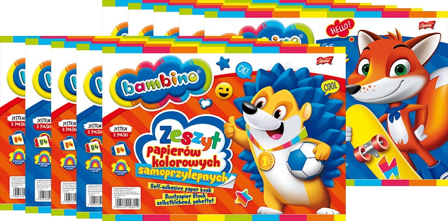 10x Zeszyt papierów kolorowych Bambino Zwierzaki Uczniaki, samoprzylepny, B4, 8 kartek