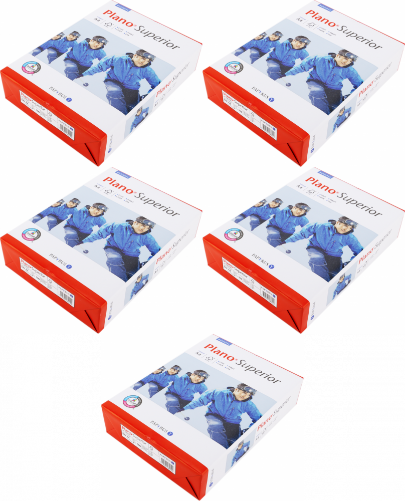 5x Papier ksero ekologiczny Papyrus Plano Superior, A4, 100g/m2, 500 arkuszy, biały