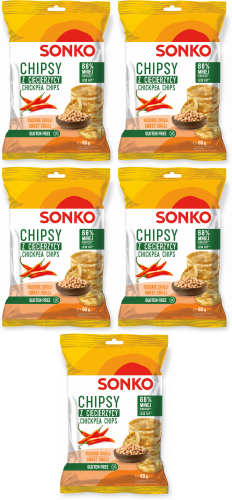 5x Chipsy z ciecierzycy Sonko, słodkie chili, 60g