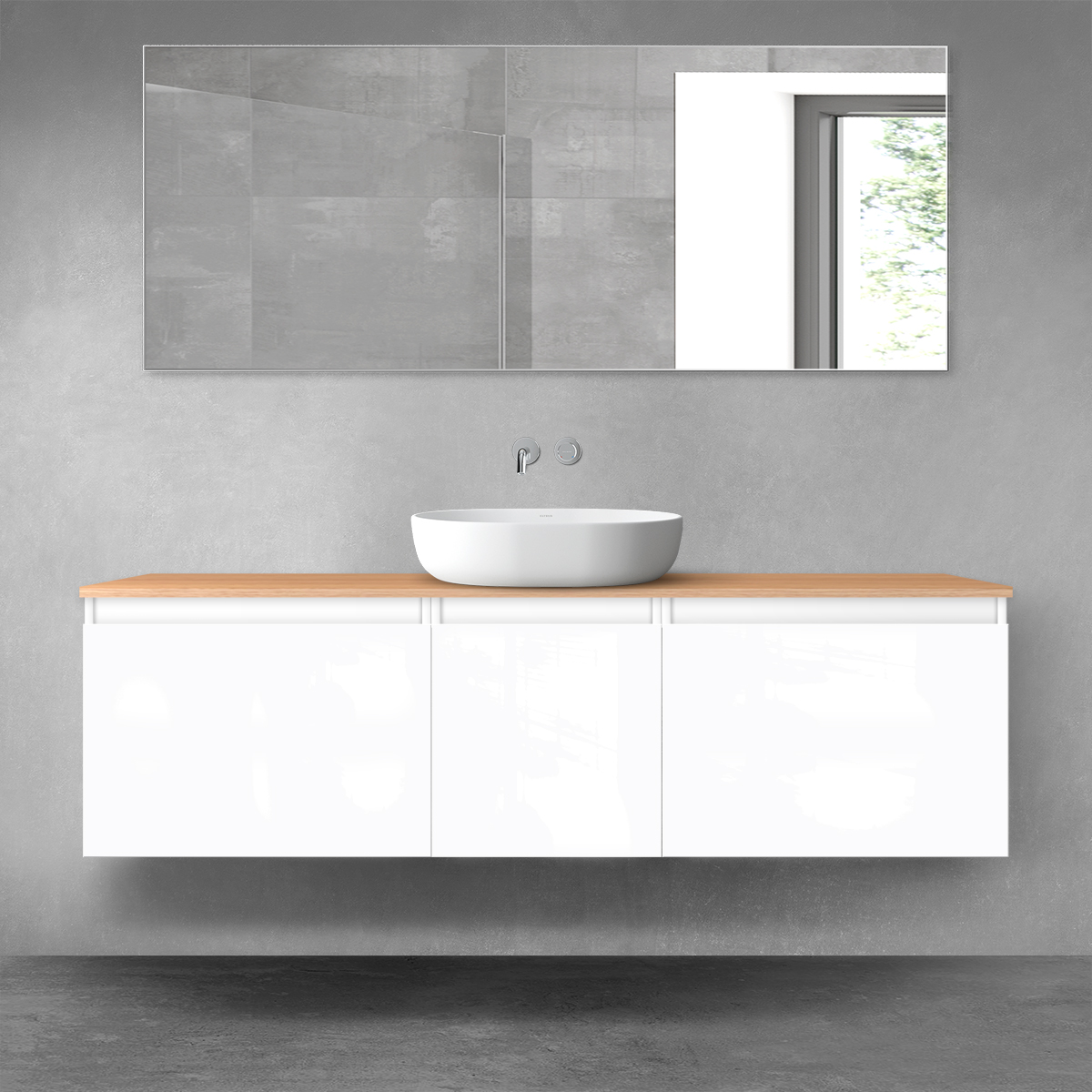 Oltens Vernal zestaw mebli łazienkowych 160 cm z blatem biały połysk/dąb 68419000 - Wysyłka w 24h