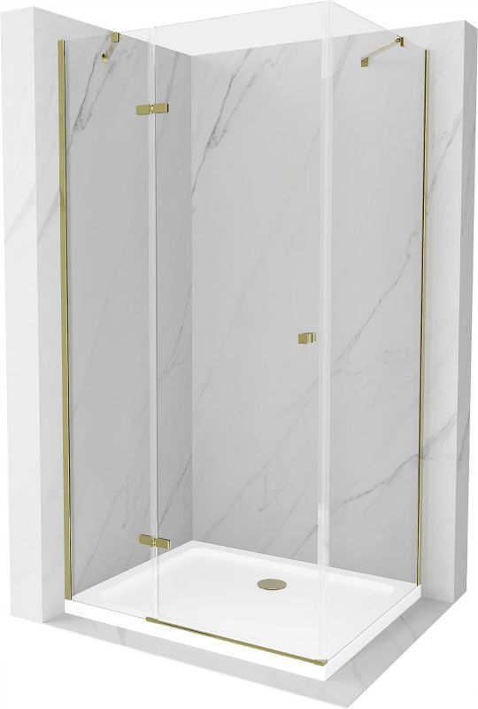 Kabina prysznicowa Mexen Roma uchylna 120 x 80 cm transparent złota + brodzik Flat