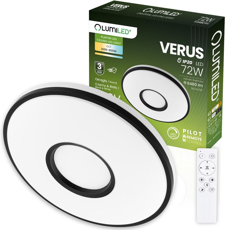 Plafon LED Lumiled Lampa Sufitowa Natynkowa 72W CCT Biały Okrągły 50cm z Pilotem 1 szt.