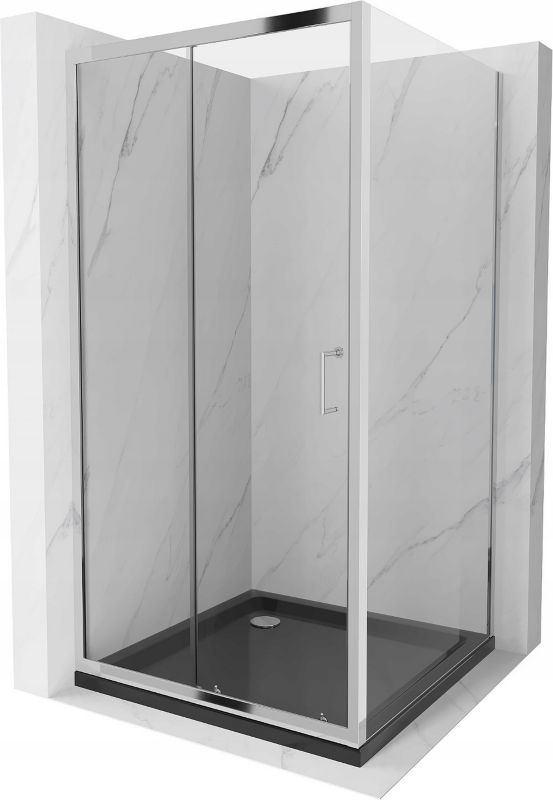 Kabina prysznicowa Mexen Apia rozsuwana 90 x 90 cm transparent chrom + brodzik Flat czarny