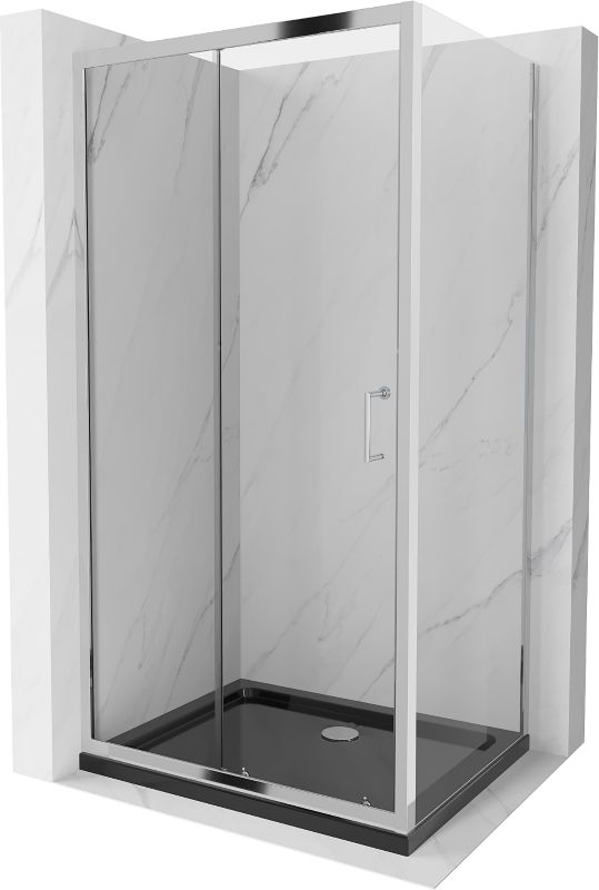 Kabina prysznicowa Mexen Apia rozsuwana 130 x 90 cm transparent chrom + brodzik Flat czarny