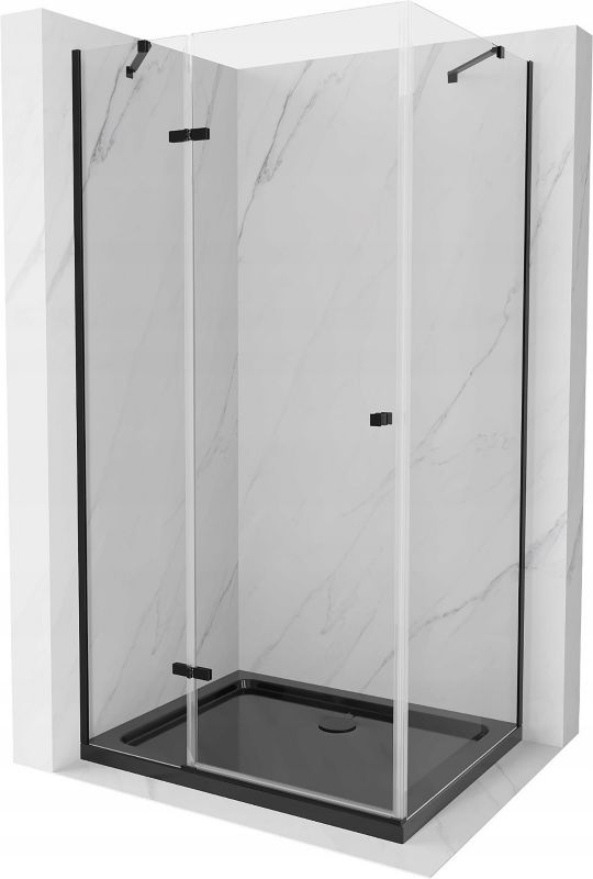 Kabina prysznicowa Mexen Roma uchylna 120 x 90 cm transparent czarna + brodzik Flat czarny