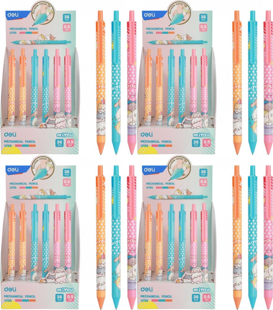 24x Ołówek automatyczny Deli MiYou EU705, HB, 0.5mm, mix kolorów