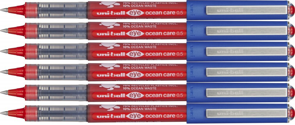 6x Pióro kulkowe Uni Eye Ocean Care, UB-150-ROP, 0.5mm, czerwony