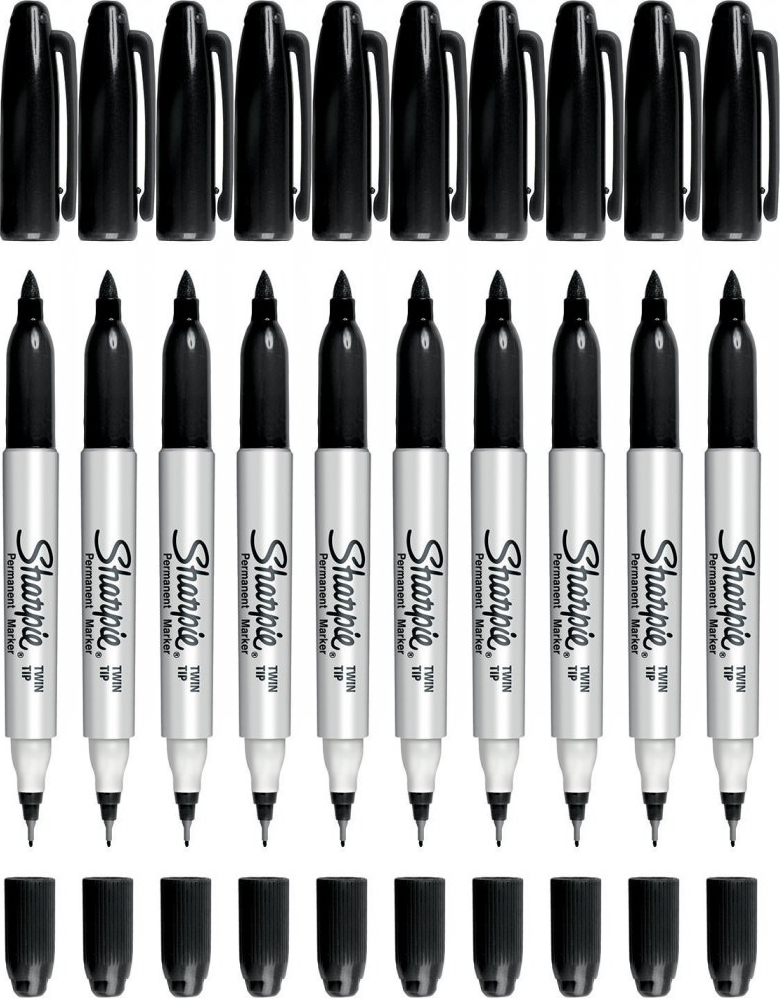 10x Marker permanentny Sharpie Twin Tip, okrągła, 1/0.5 mm, czarny