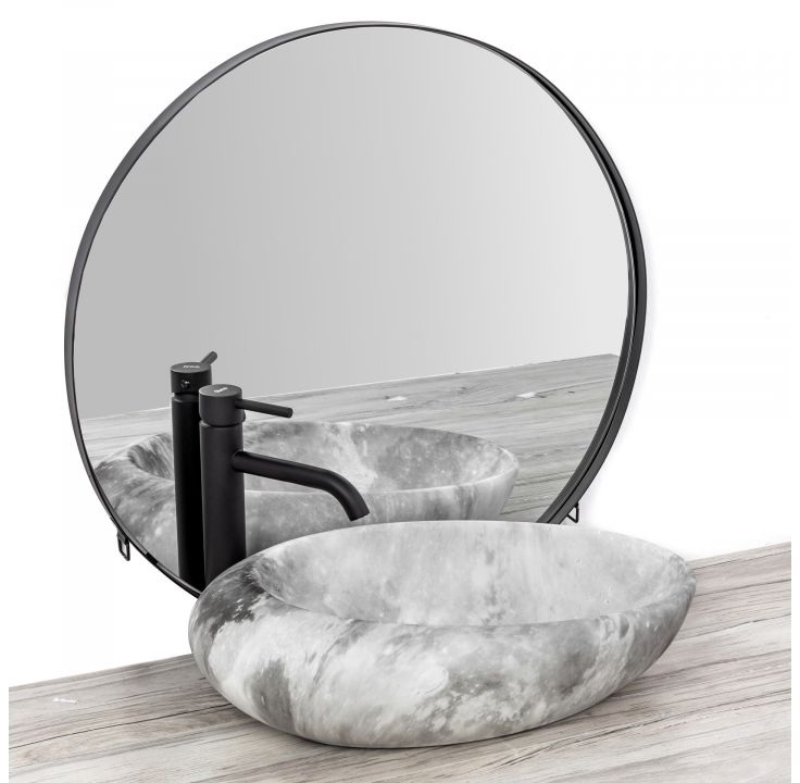 Rea Roxy C Stone umywalka 49x31 cm nablatowa owalna imitacja kamienia/jasny szary REA-U6651