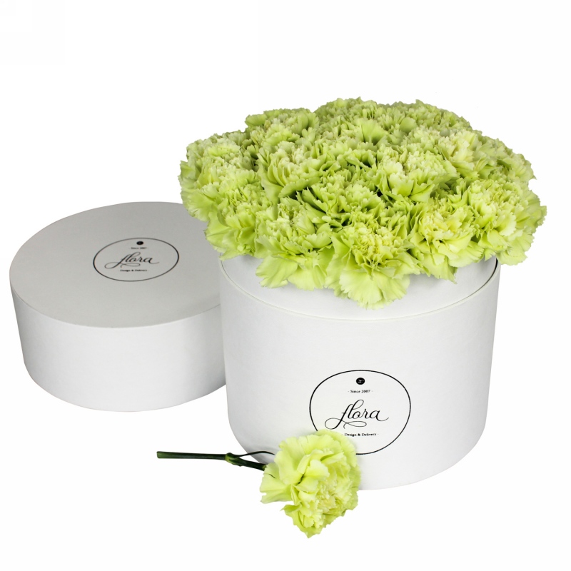 FlowerBox - pistacjowe goździki w pudełku (duży)