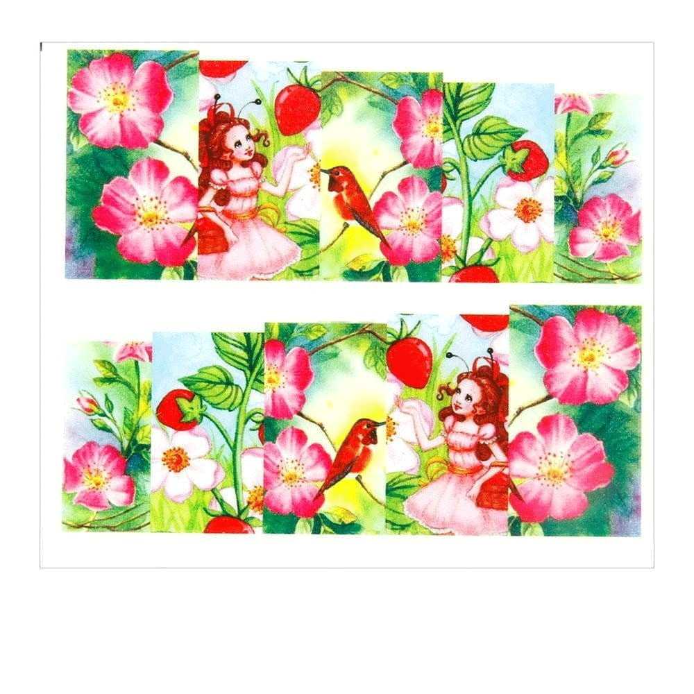 Naklejki wodne do paznokci arkusz 6,5 x 5,5 cm na 10 palców yb Nr 1019