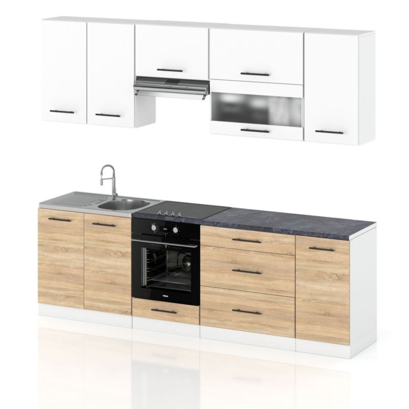 Zestaw Kuchenny Hurtownia-Mebli Z Blatem Kuchnia Marocco 260cm Biały Mat Biały Mat/Dąb Sonoma 260x52x157 cm 1szt.