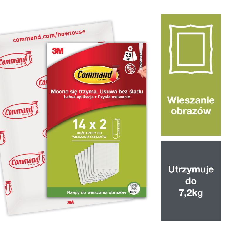 Rzepy do wieszania obrazów Command duże białe 14 x 2 - 28 szt.