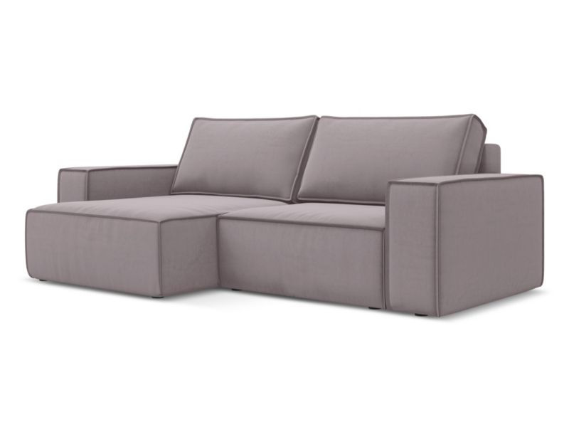 Narożnik lewostronny z funkcją spania Makamii Kimo z tkaniny welwetowej 257x148 cm lawendowy 1 szt.