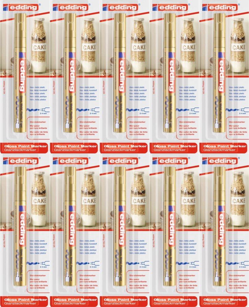 10x Marker olejowy połyskujący edding 750, okrągła, 1 sztuka, blister, złoty