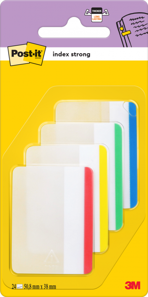 Outlet: USZKODZONE OPAKOWANIE Zakładki samoprzylepne Post-it proste, indeksujące, silne, folia, transparentne, 50.8x38.1mm, 4x6 sztuk, mix kolorów